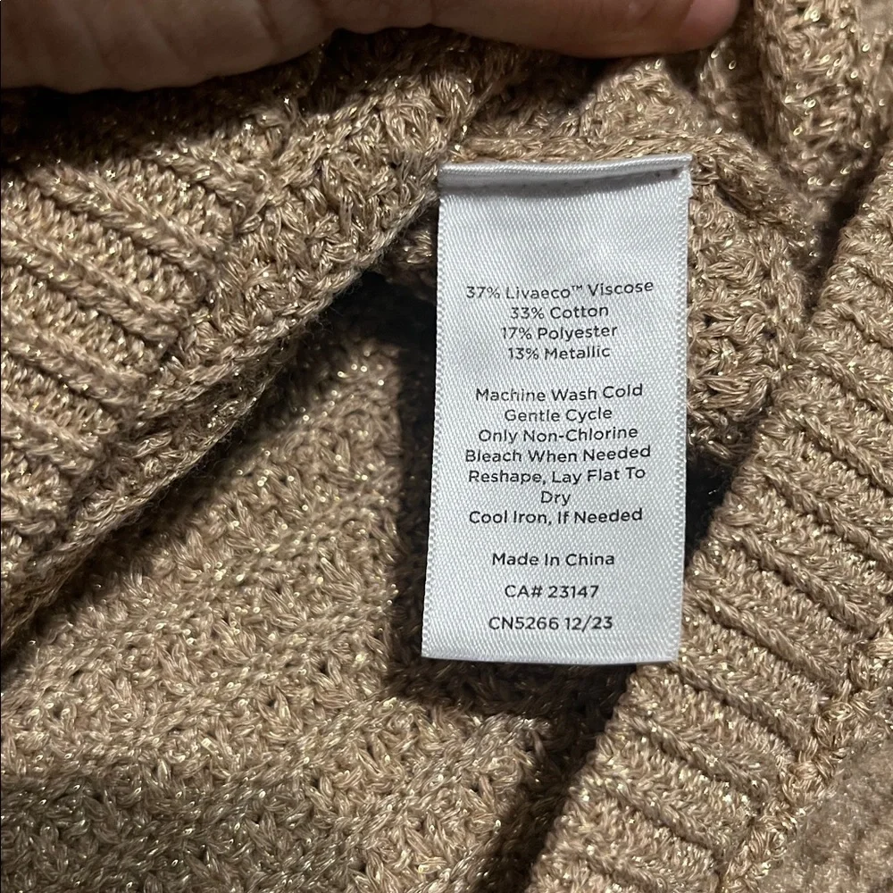 Talbots Kate Metallic Knit Button Up Crew Neck Cardigan‎ Sweater Gold Shimmer XS